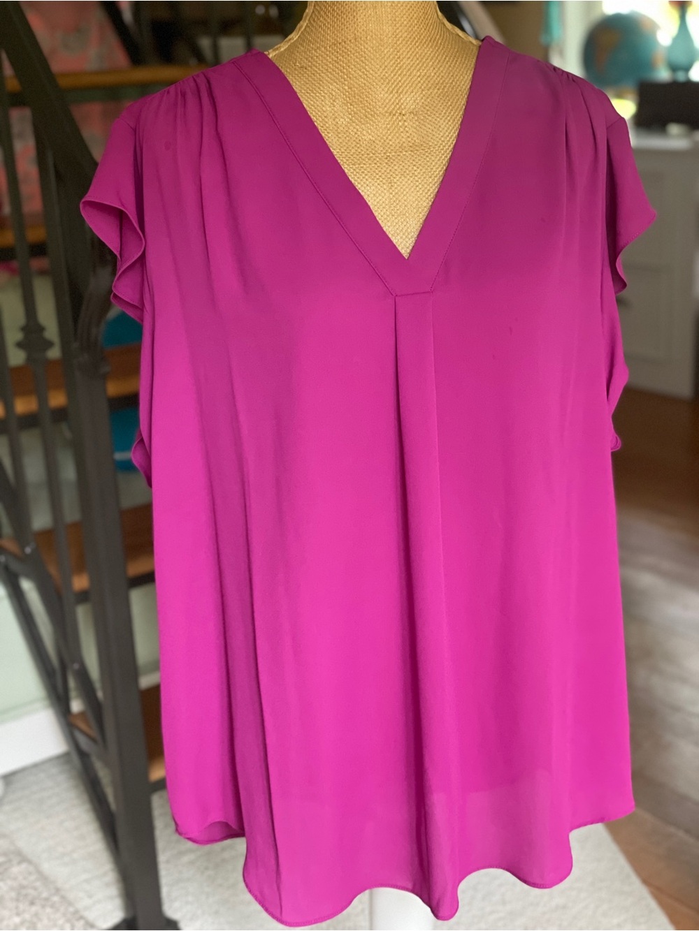 Chaus V-Neck Blouse with Ruffled Cap Sleeves